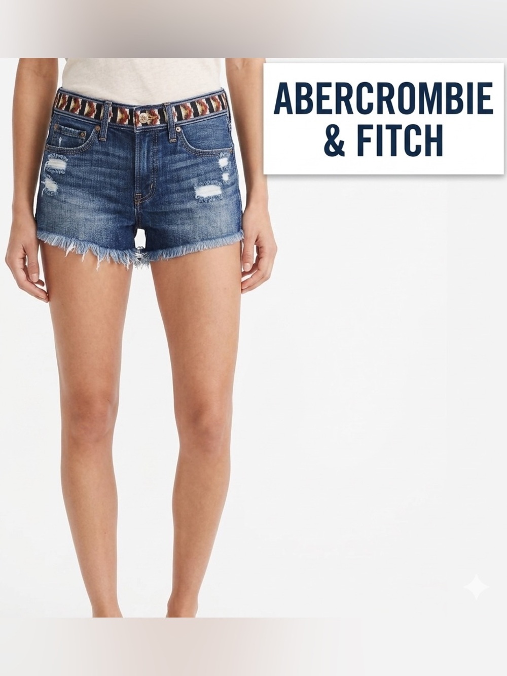 Abercrombie and Fitch Distressed Frayed Hem Aztec Band Jean Shorts 27